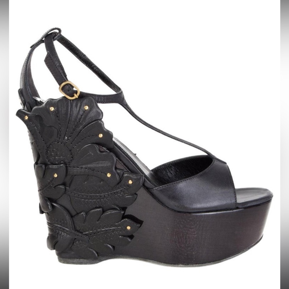 🖤 Alexander McQueen Flower And Leaf Embellished Wedge Platform Sandals 40 🖤
